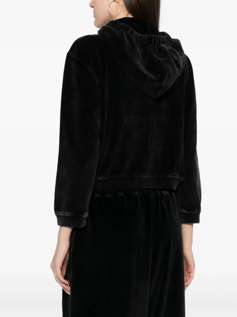 Apple Logo Shrunken Zip Up Hoodie In Velour